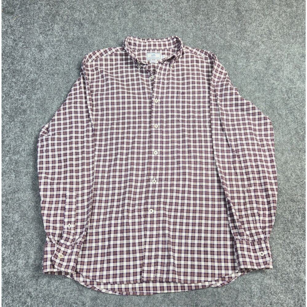 Southern Tide Shirt Mens Large Red White Plaid Classic Cotton Long Sleeve